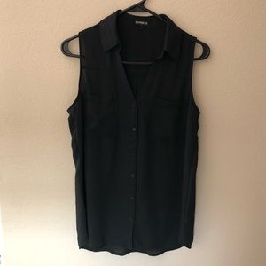Express - M - Black Sleeveless collared V Neck top